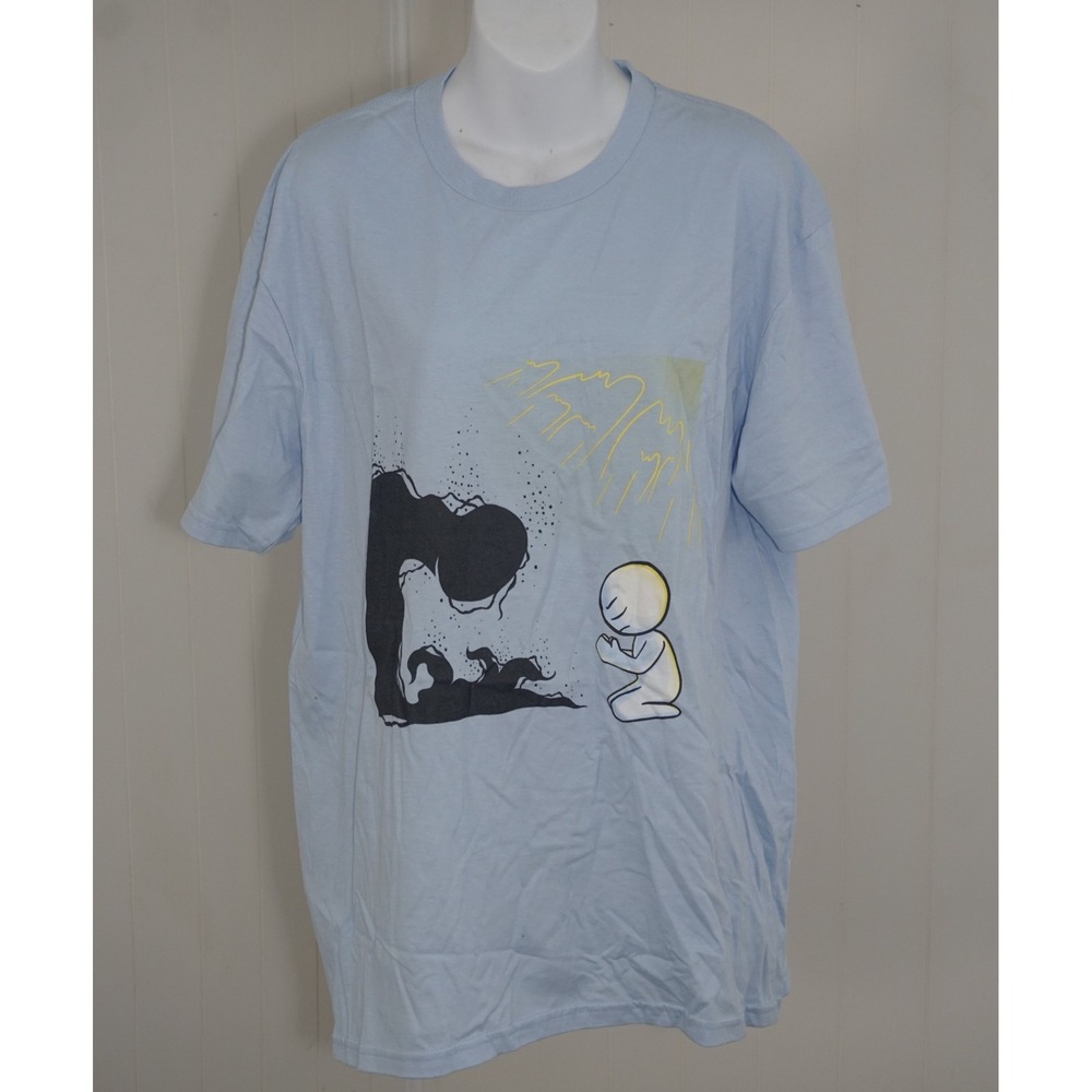 Gildan Large Light Blue Cotton Graphic T-Shirt Praying Character Design